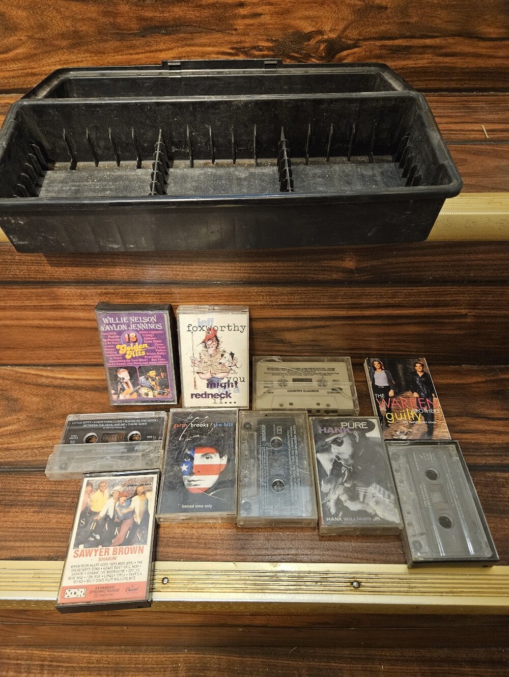 Country Music Cassette Lot of 10 Plastic Case Willie Nelson Garth Brooks Hank Jr